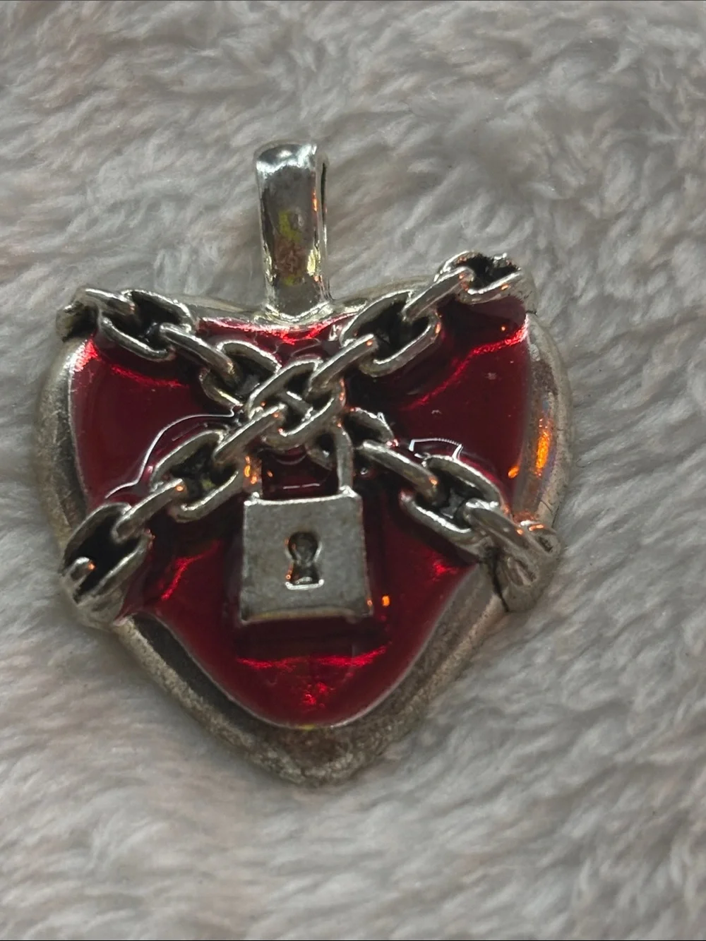 Silver Heart Lock Pendant with Red Enamel - Women Jewelry